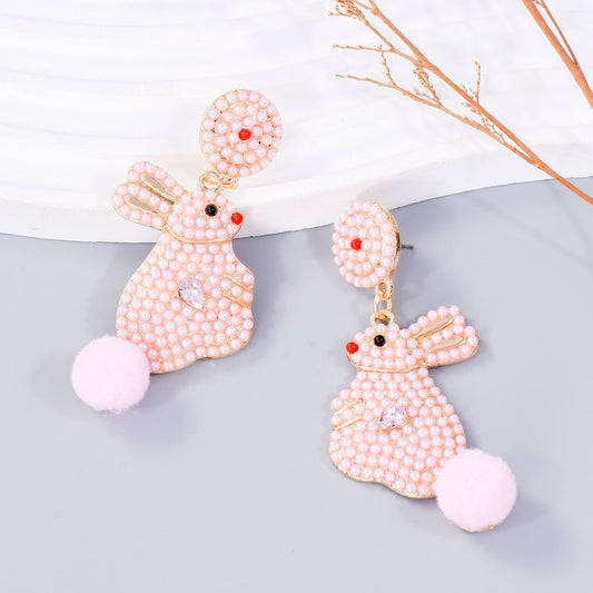 Synthetic Pearl Alloy Rabbit Dangle Earrings