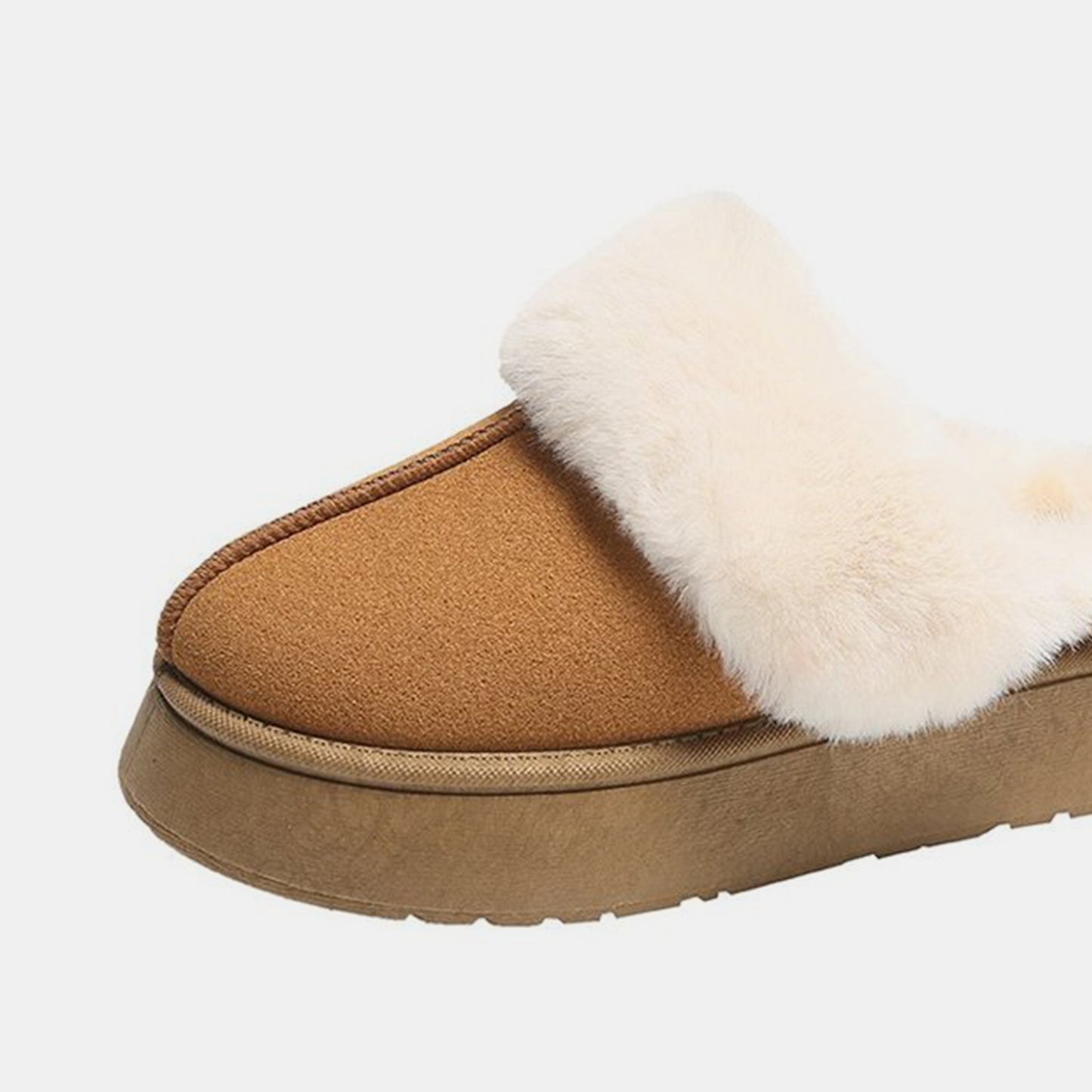 Center-Seam Furry Chunky Platform Slippers