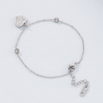 Inlaid Rhinestone Titanium Steel Heart Bracelet