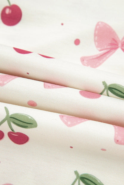 White Floral Print Contrast Pipping Short Pajamas Set