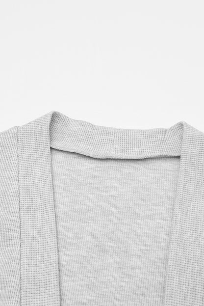 Light Gray Thermal Waffle Knit Pocketed Cardigan