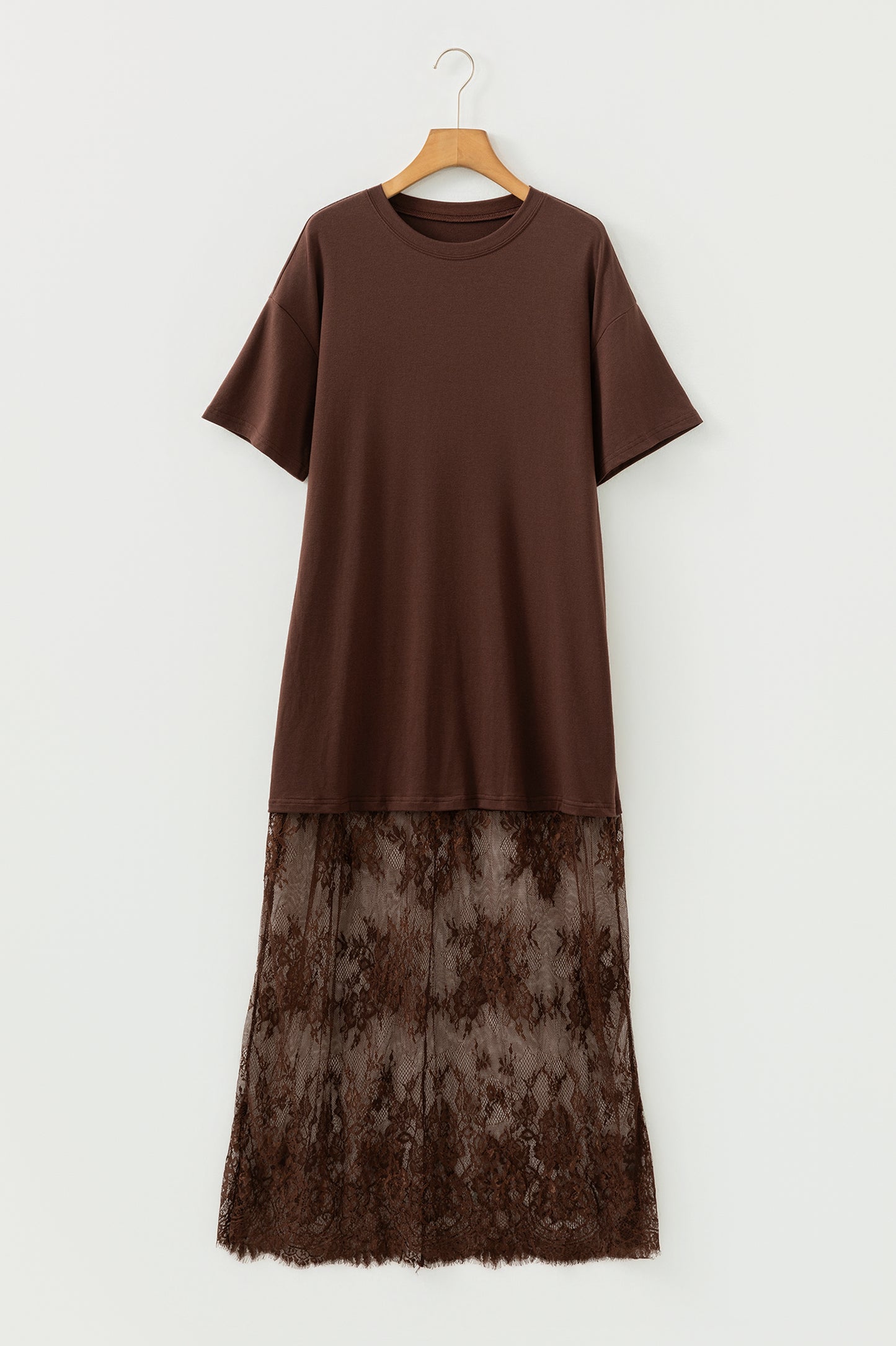 Red Sandalwood Floral Patchwork Short Sleeve T Shirt Loose Maxi Dress