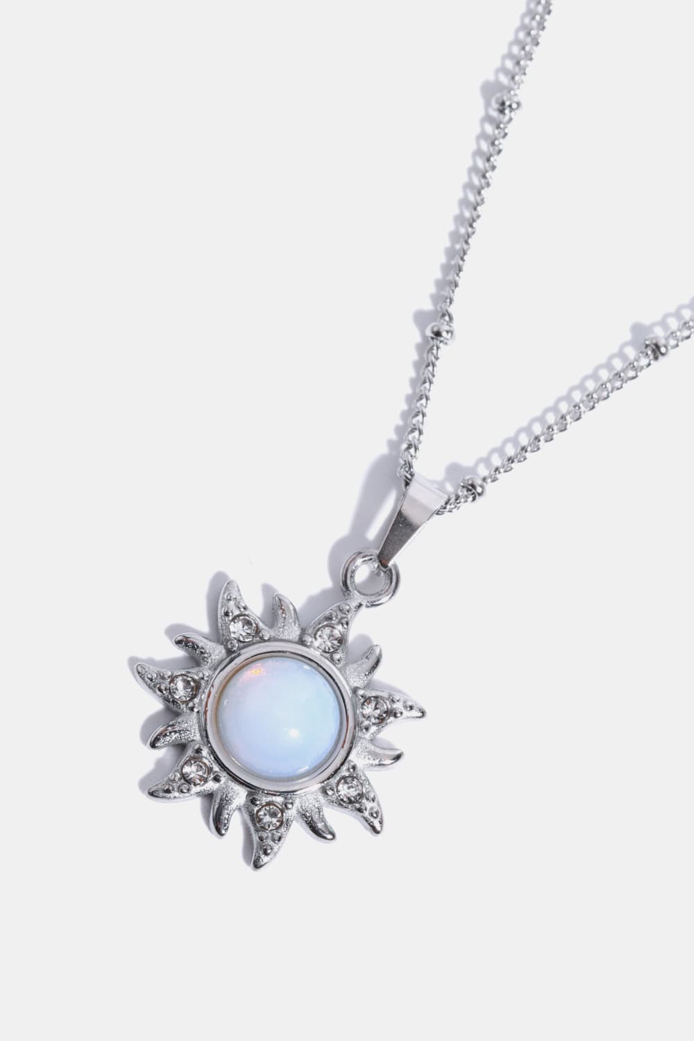 Opal Sun Pendant Stainless Steel Necklace