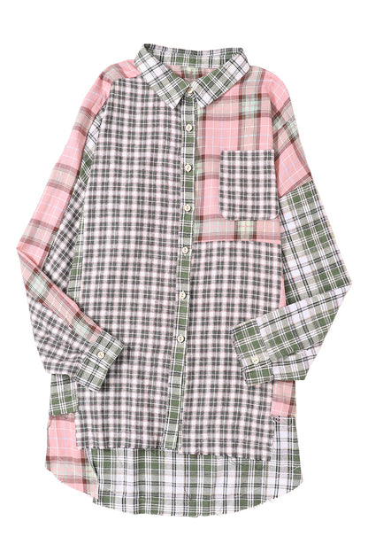 Multicolor Plaid Patchwork High Low Oversized Shirt