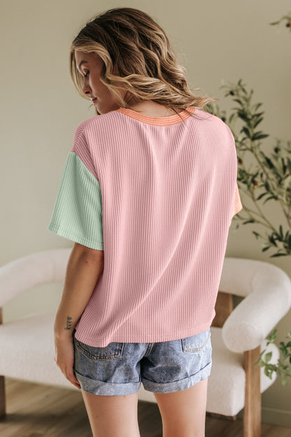 Multicolour Corded Colorblock Crewneck Tee