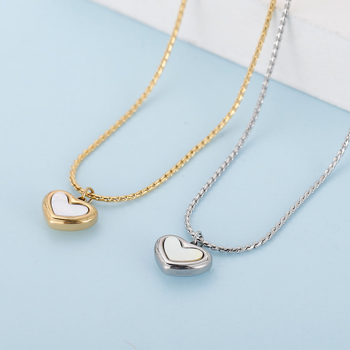 Mother-Of-Pearl Heart Pendant Stainless Steel Necklace