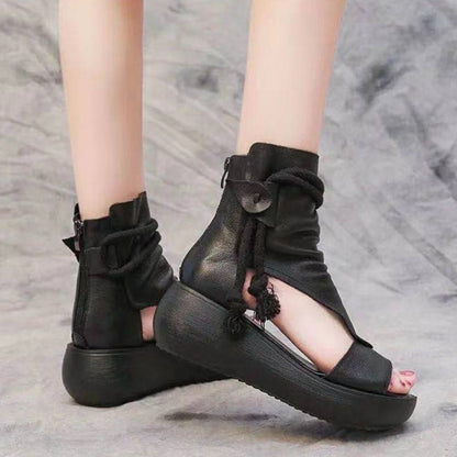 PU Leather Open Toe Wedge Sandals