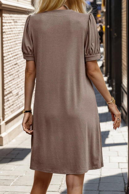 Notched Short Sleeve Dress